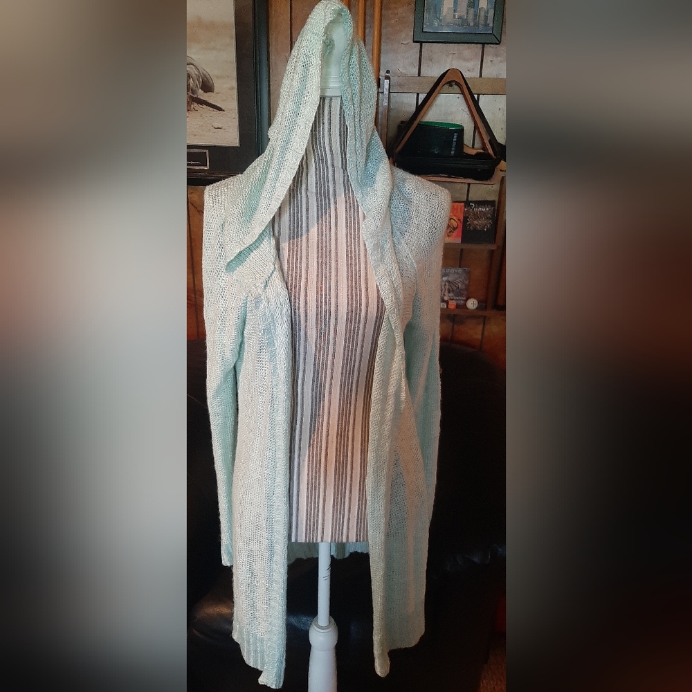 Hooded Knit Cardigan in Mint Green